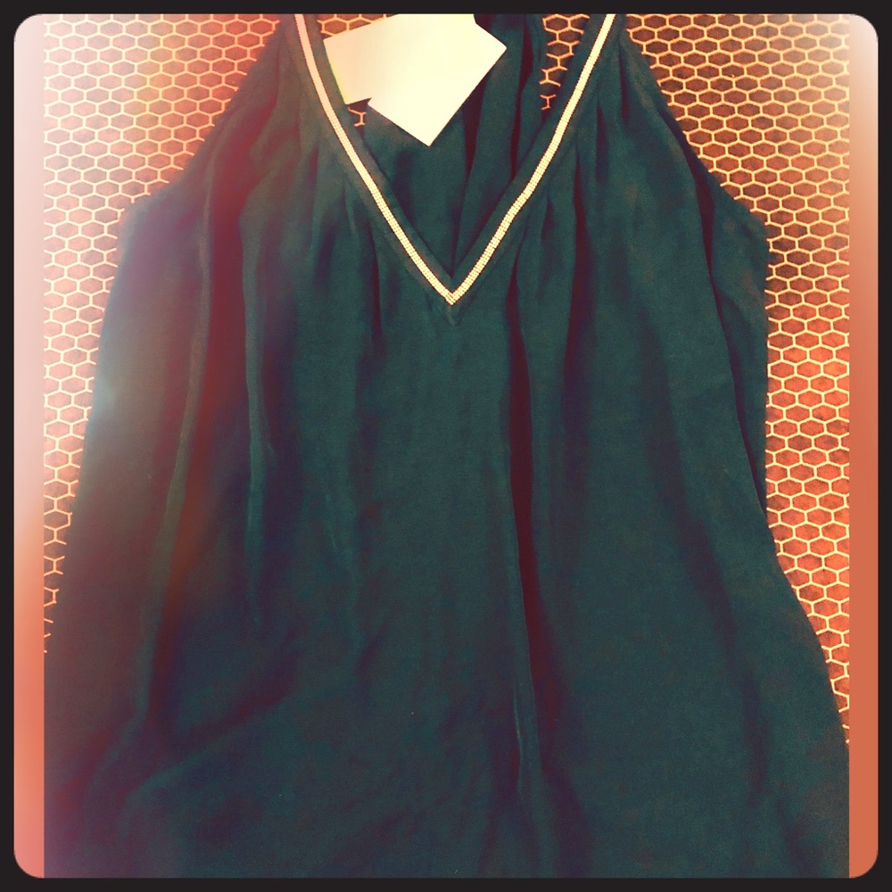 NWT Emerald Green sheer top with goldbeads size 8